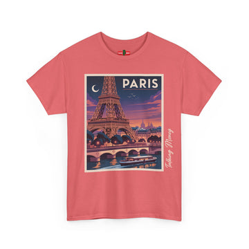 Retro Paris Postcard Graphic Tee, Vintage Eiffel Tower Shirt, Unisex Travel Gift, Parisian Style T-Shirt, Vacation Souvenir Apparel