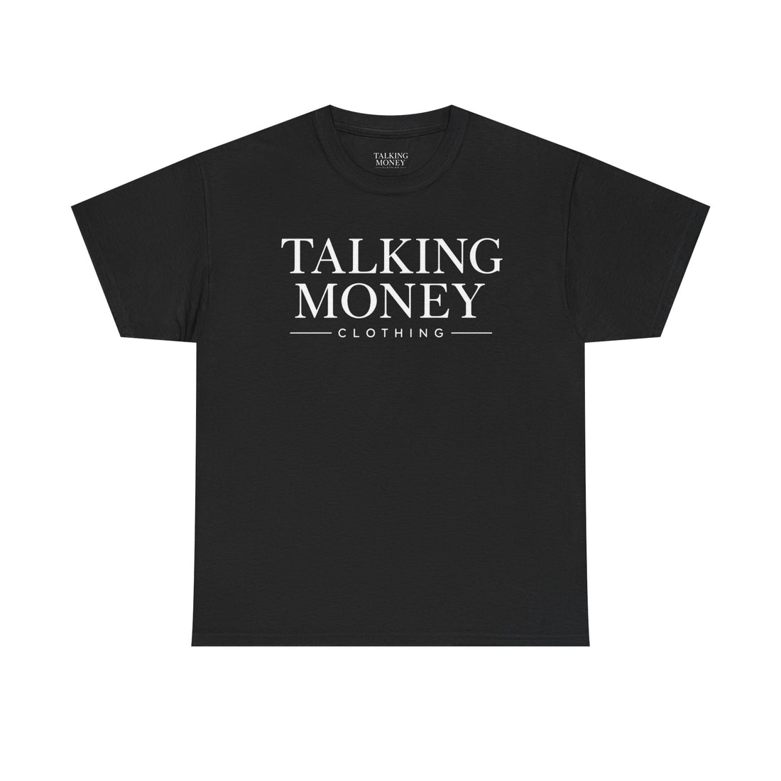 Talking Money Clothing — Minimalist Black Graphic T‑Shirt Featuring “TALKING MONEY” Logo